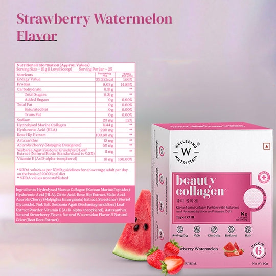 Wellbeing Beauty Collagen Strawberry Watermelon Flavor Sachets