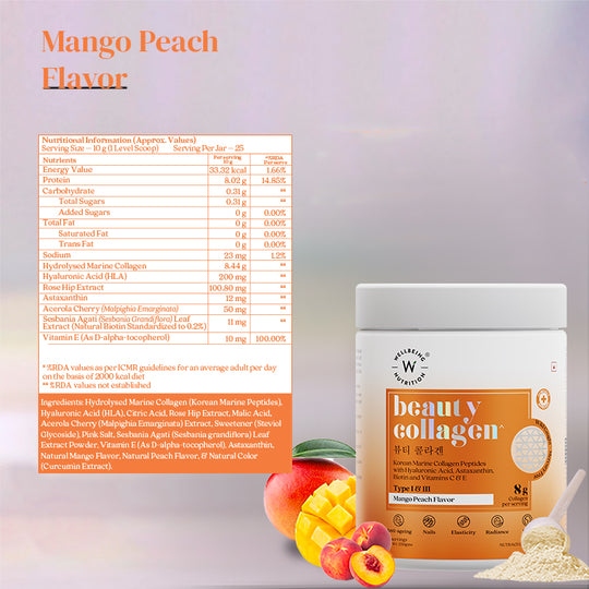 Wellbeing Beauty Korean Marine Collagen Peptides Mango Peach Flavor 