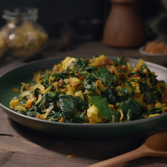 Cabbage and Spinach Stir-Fry with Indian Spices