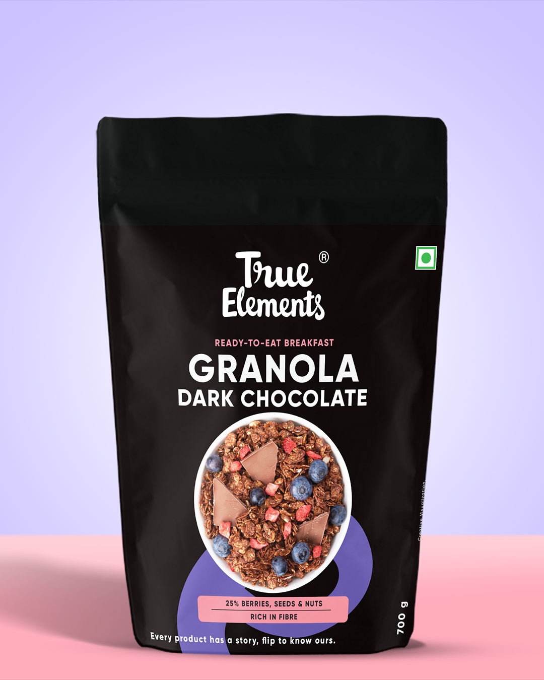 True Elements Crunchy Chocolate Granola With 100% Dark Chocolate Almonds And Cranberries Image