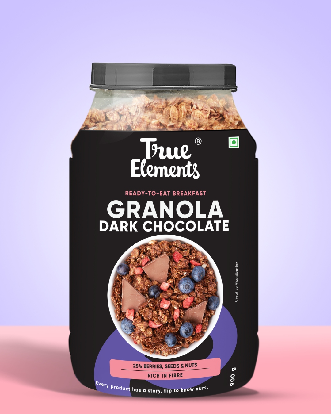 True Elements Crunchy Chocolate Granola With 100% Dark Chocolate Almonds And Cranberries