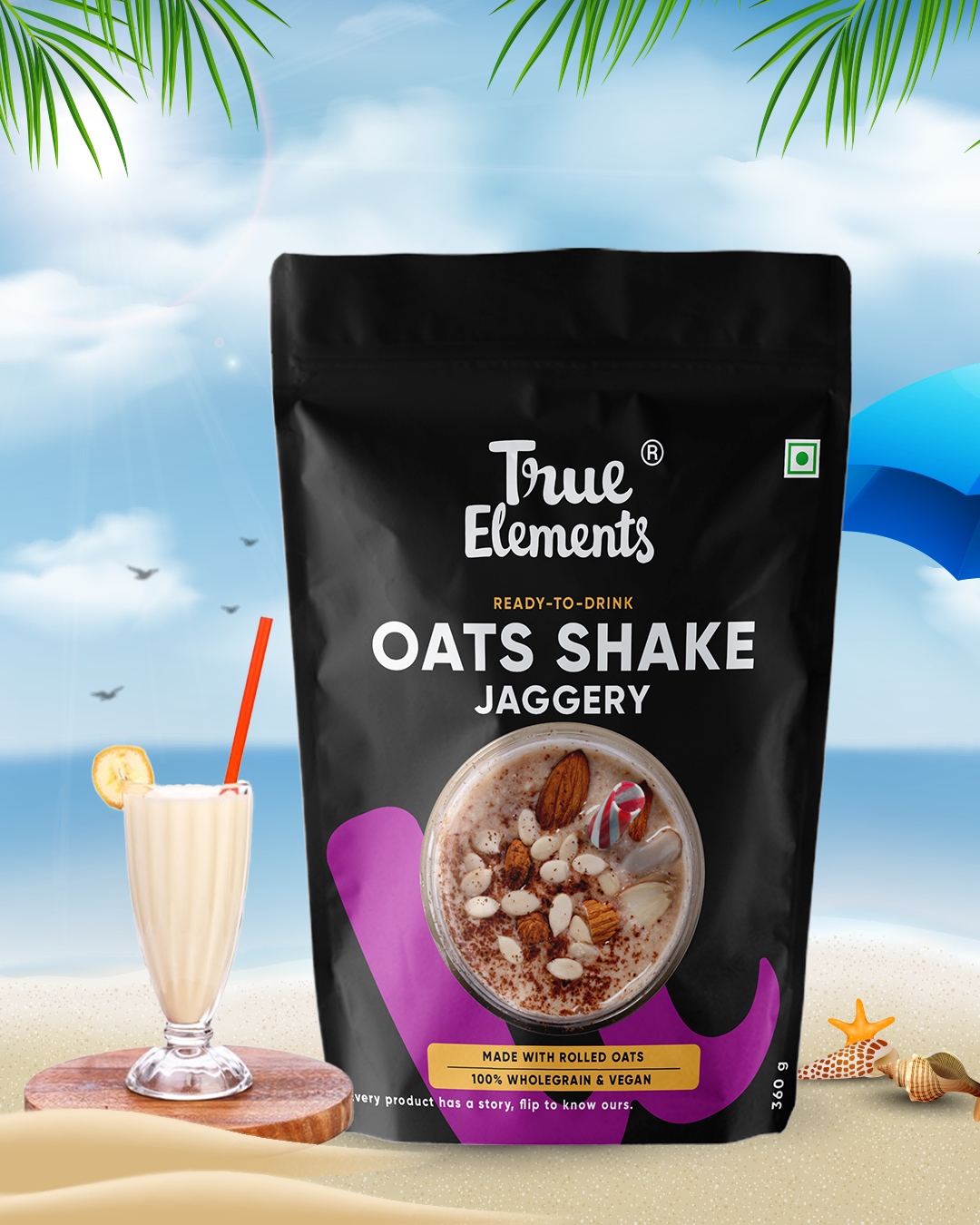 True Elements Rolled Oats Shake - Made With 16% Millet - Contains 12.8g Protein