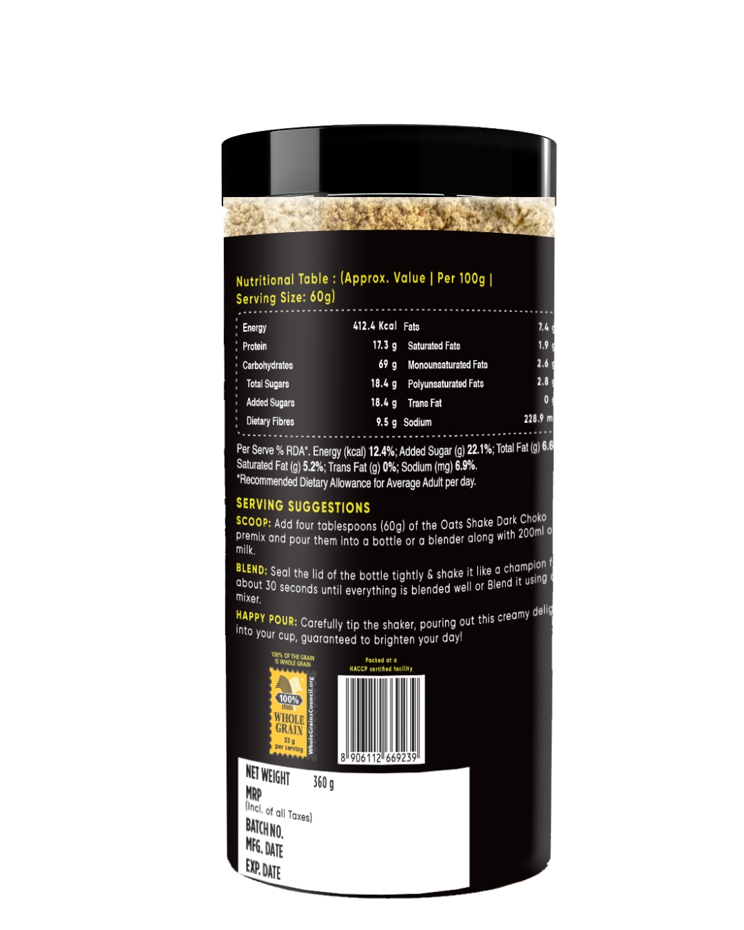 True Elements Protein Oats Shake Dark Chocolate With 17g Protein