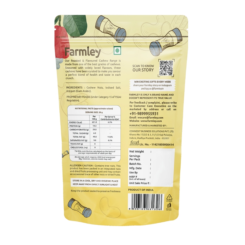 Farmley Classic Salted Cashews - Roasted