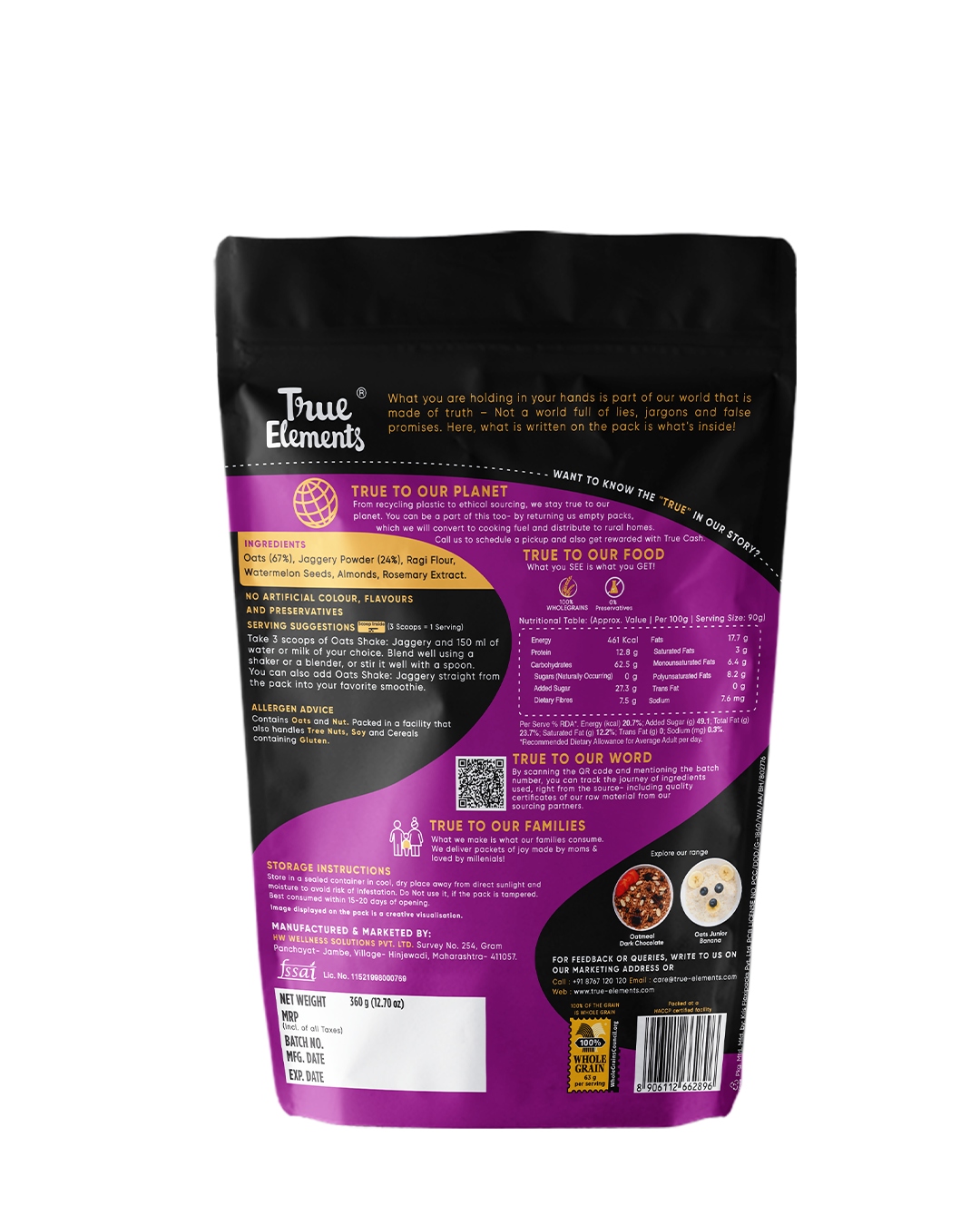 True Elements Rolled Oats Shake - Made With 16% Millet - Contains 12.8g Protein