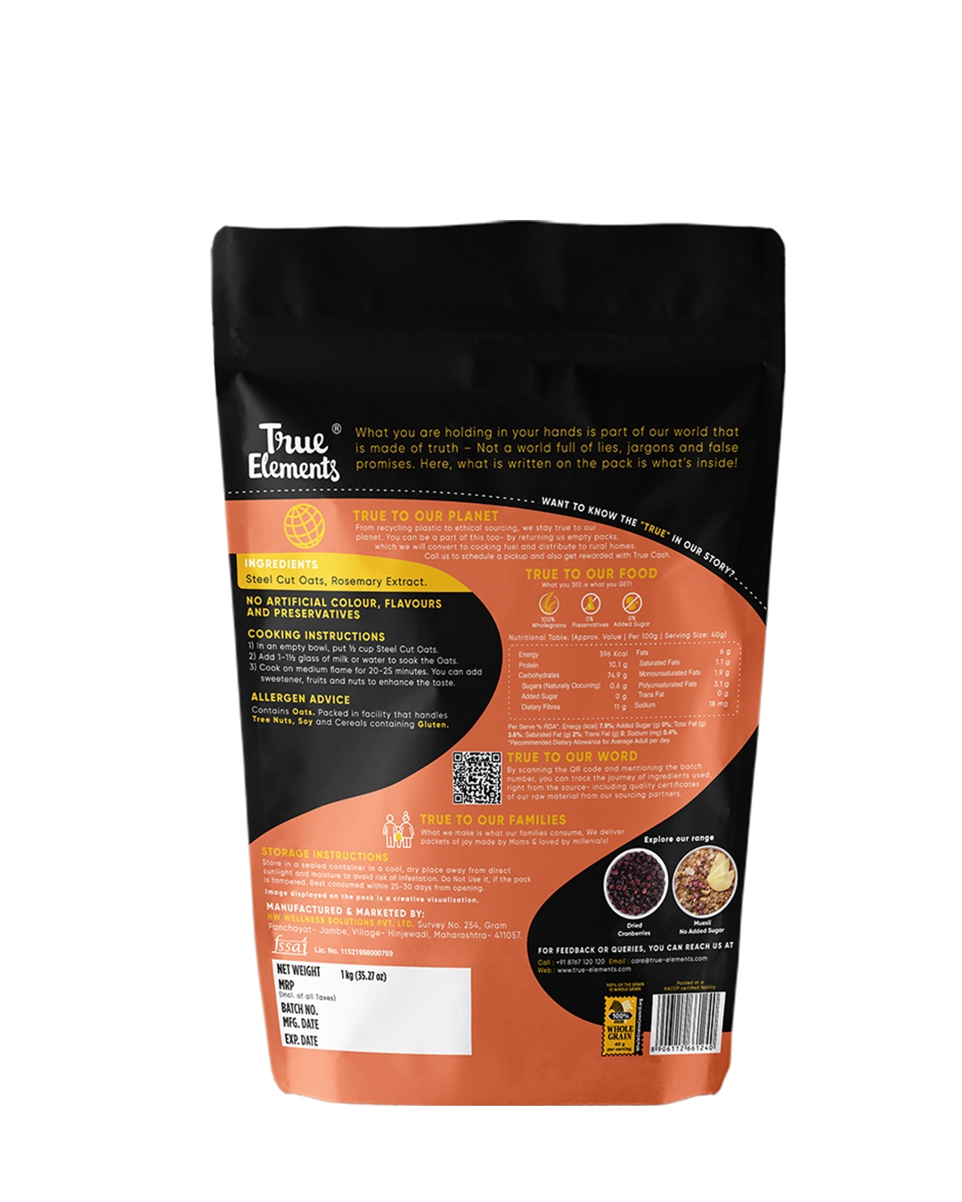 True Elements Steel Cut Oats - Diabetic Friendly