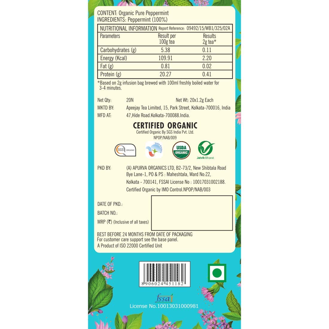 Typhoo Refreshing Organic Peppermint Tea With Pure Peppermint Tea Bags Image