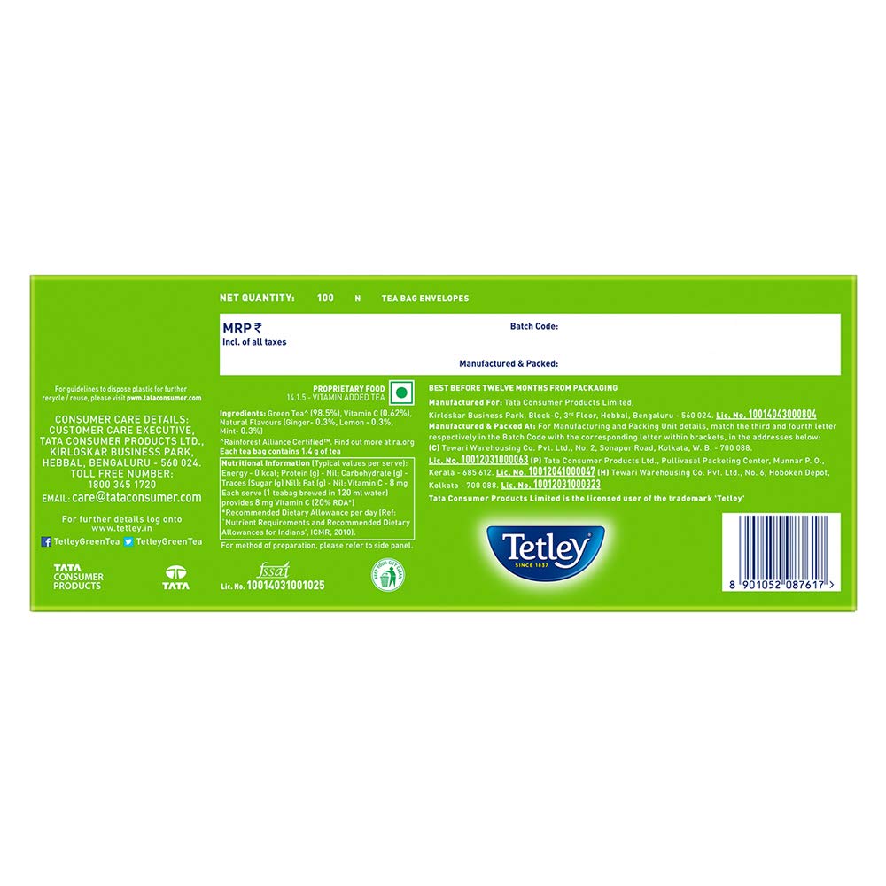 Tetley Green Tea Immune With Added Vitamin C, Ginger, Mint & Lemon Tea Image