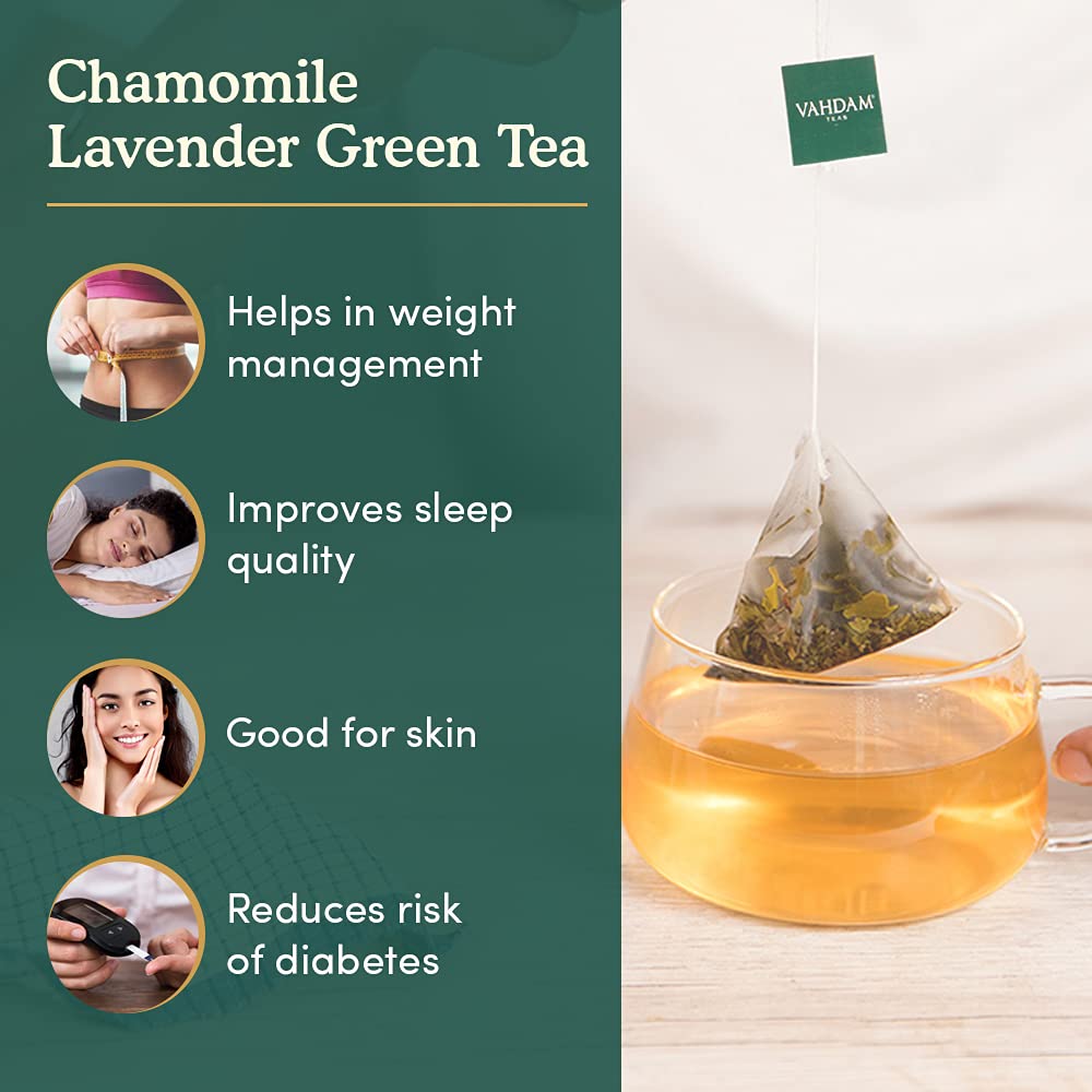 Vahdam Chamomile Green Tea With Pure Lavender Flowers Image