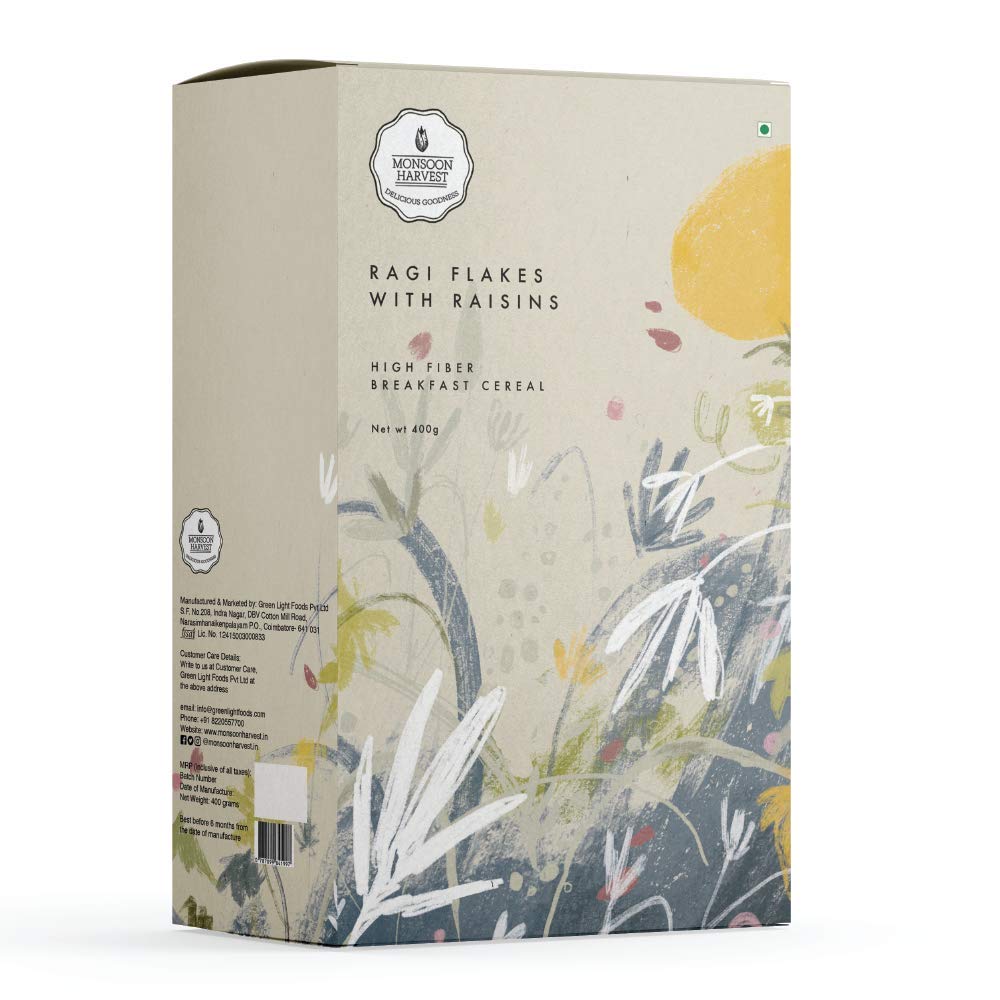 Monsoon Harvest High Fiber Breakfast Cereal - Multigrain Flakes With Ragi Flakes & Raisins Image Monsoon Harvest High Fiber Breakfast Cereal - Multigrain Flakes With Ragi Flakes & Raisins Image