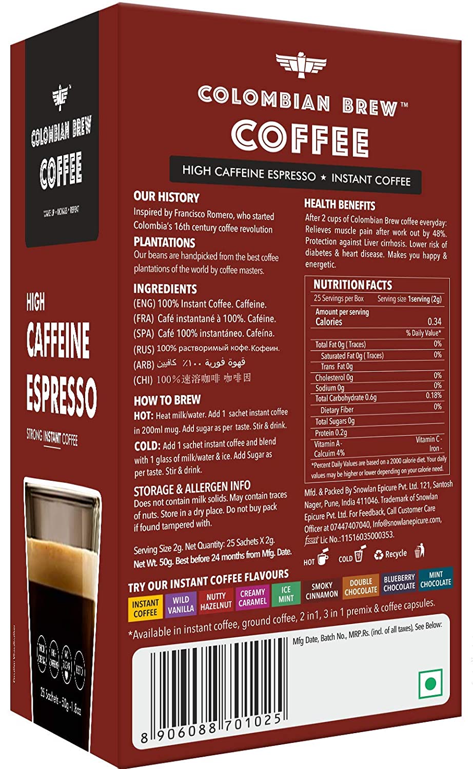 Colombia Brew High Caffeine Espresso Instant Coffee Powder Image