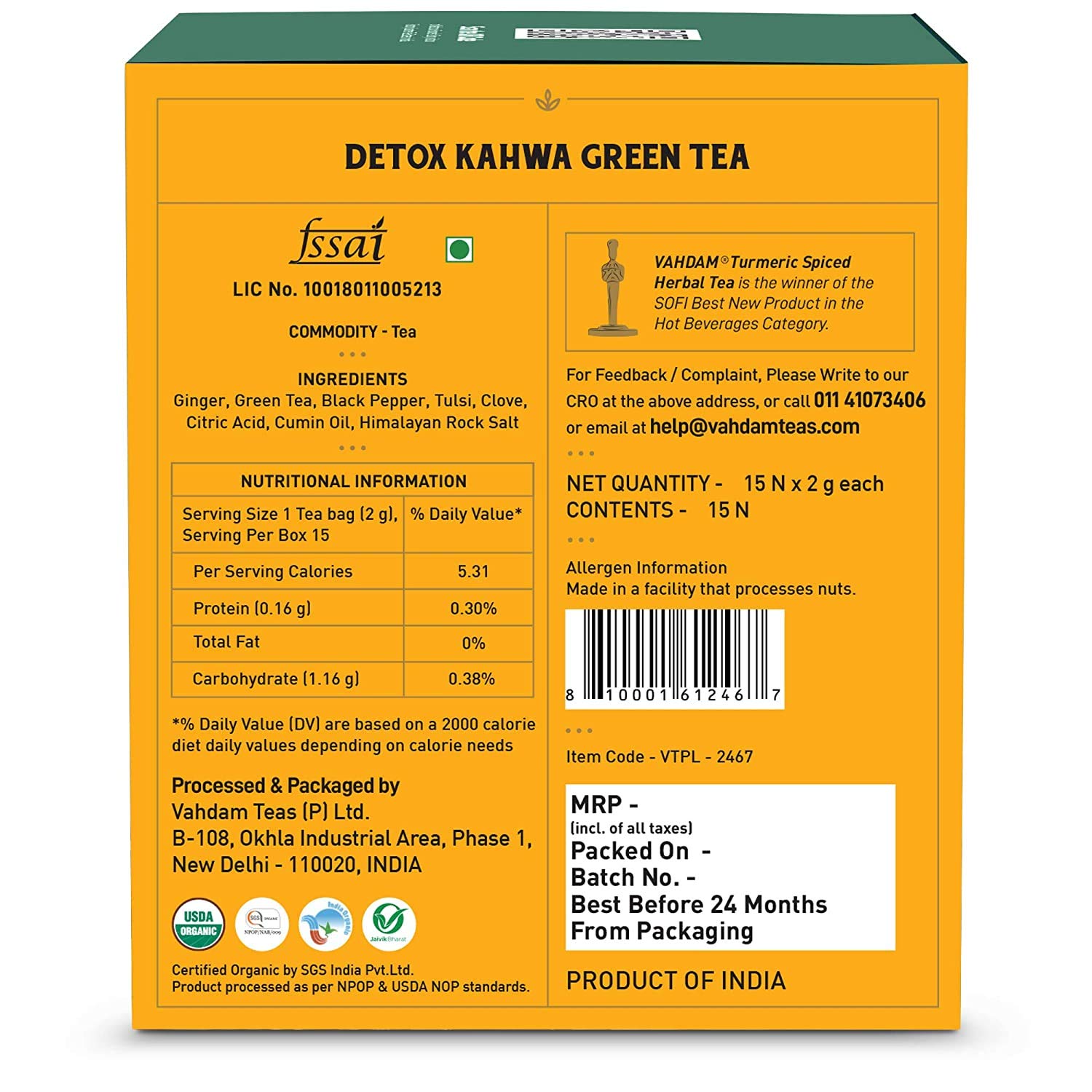 Vahdam Organic Detox Kahwa Green Tea Image