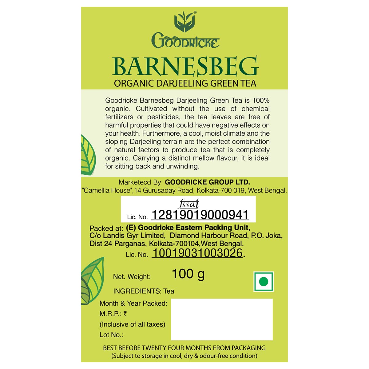 Goodricke Barnesneg 100% Organic Darjeeling Green Tea Image