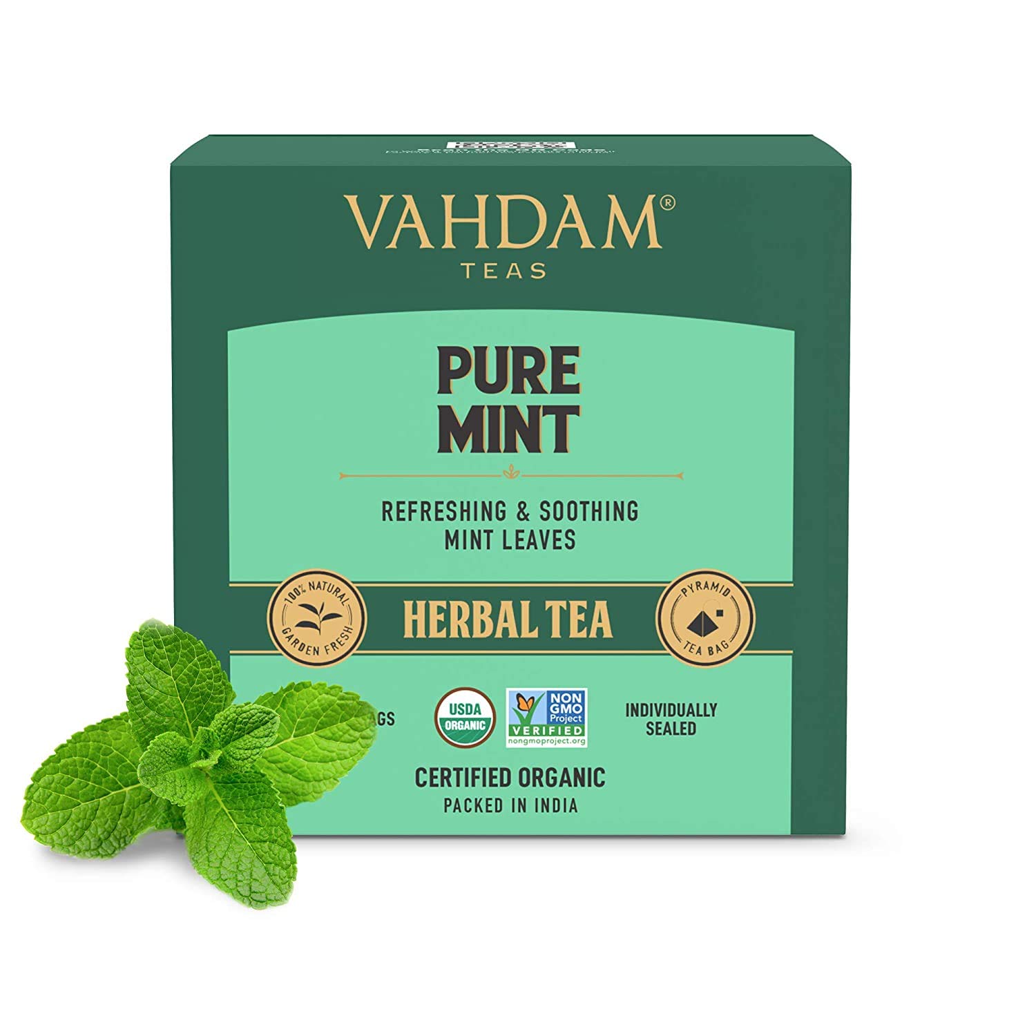 Vahdam Organic Pure Mint Herbal Tea Bags Image