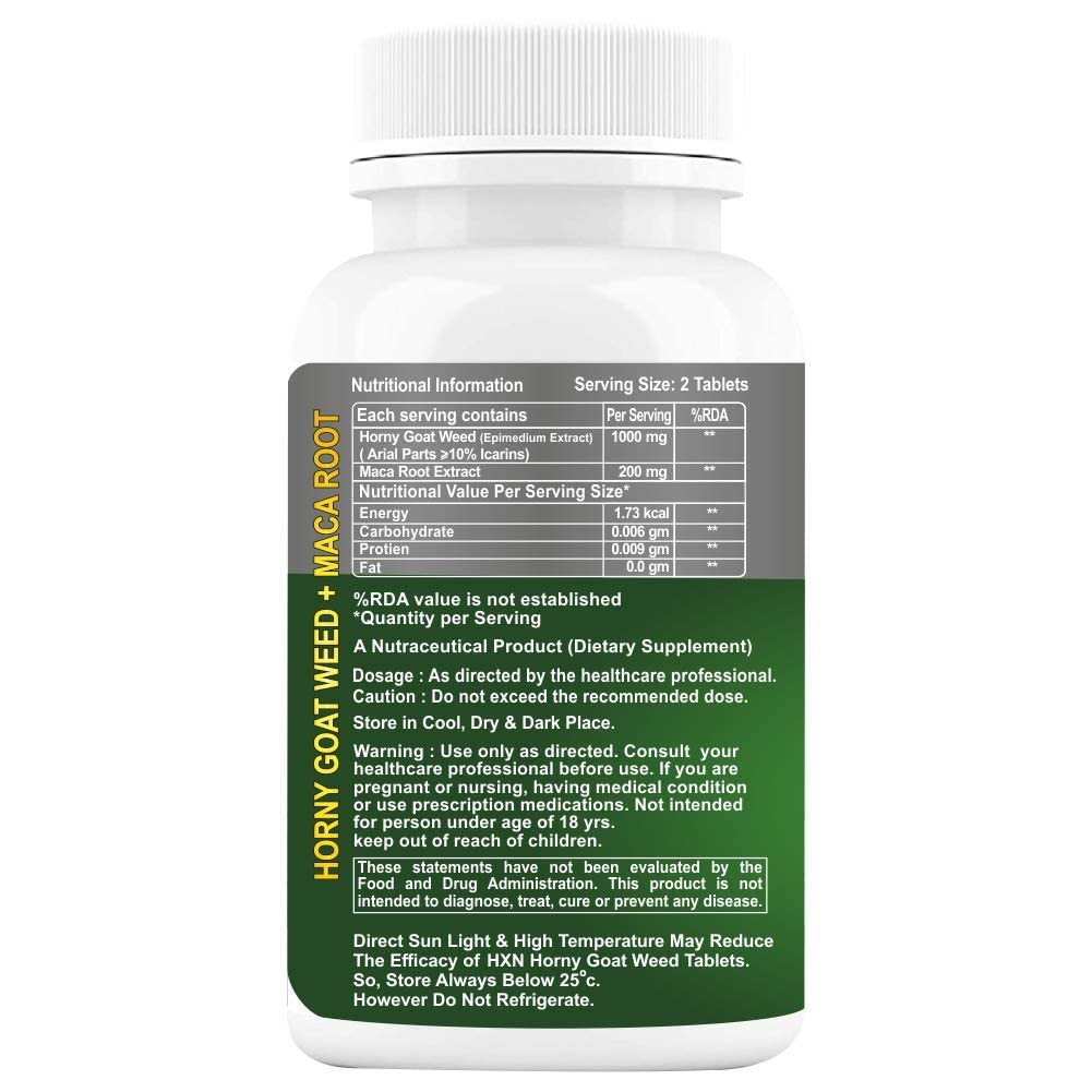 HXN Horny Goat Weed For Men & Women With Maca Root Powder Extract Tablets Image