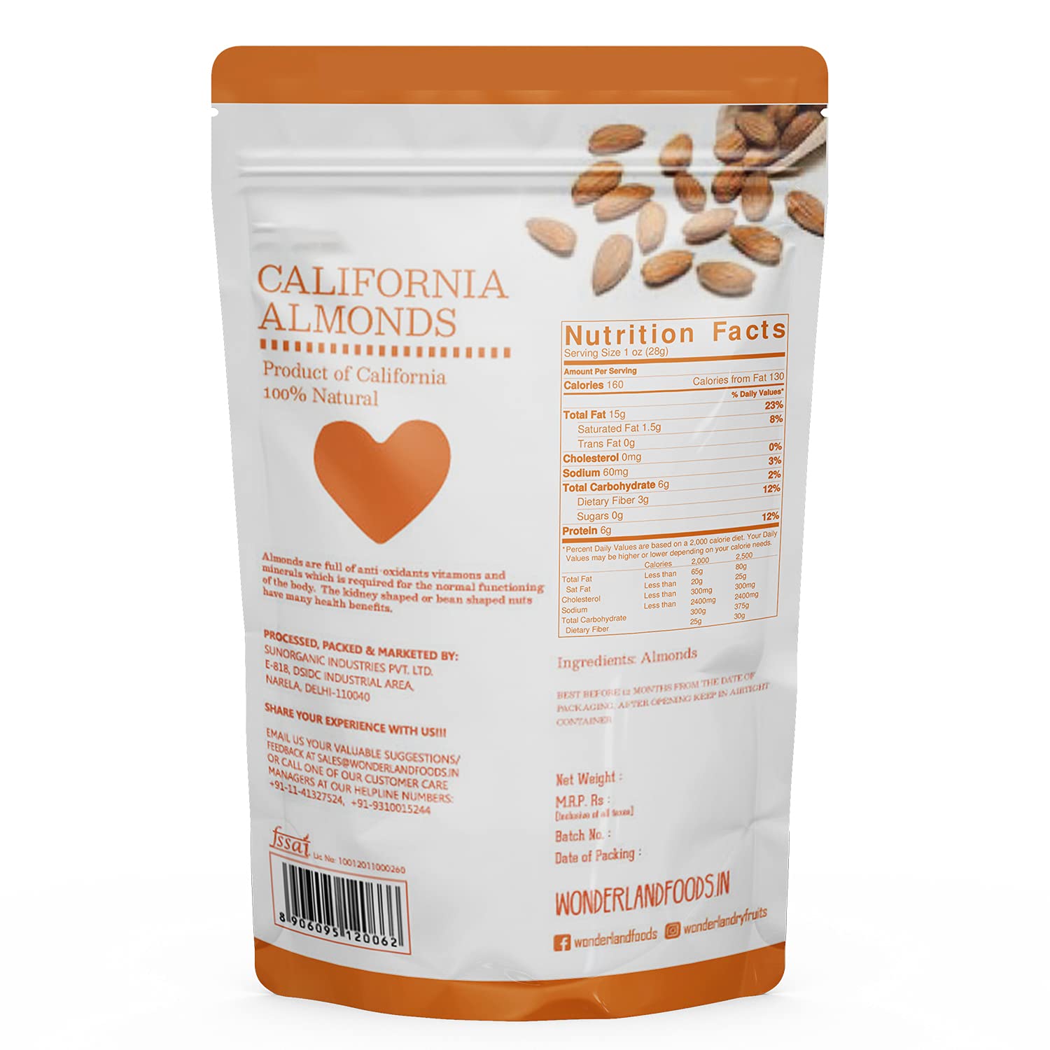 WONDERLAND FOODS California Raw Almonds Image