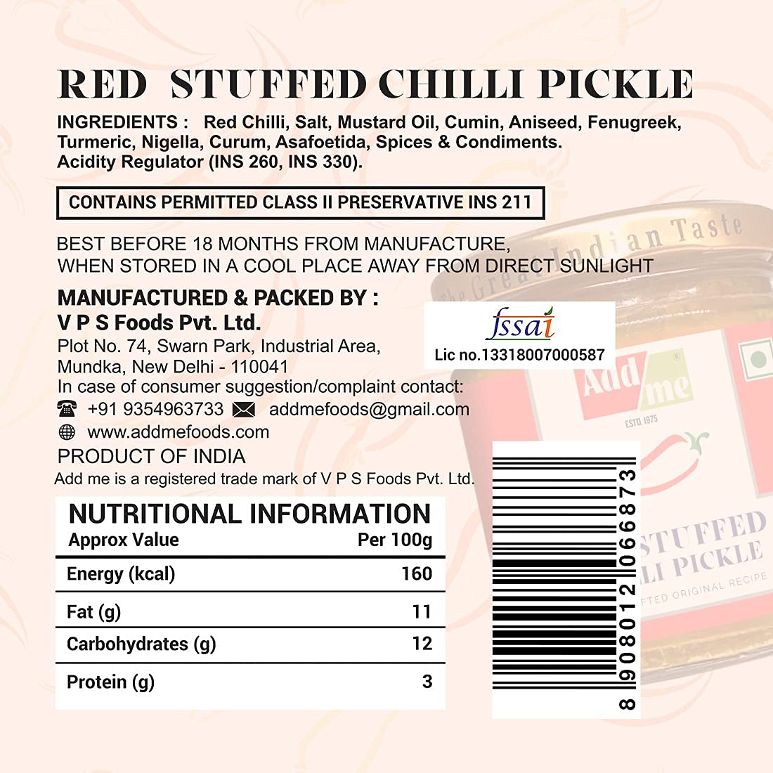 Add me Red Stuffed Chilli Pickles Image