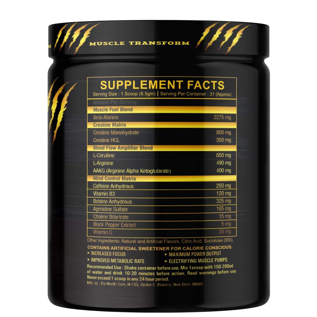 MUSCLE TRANSFORM Hardcore Pre Workout Supplement Image