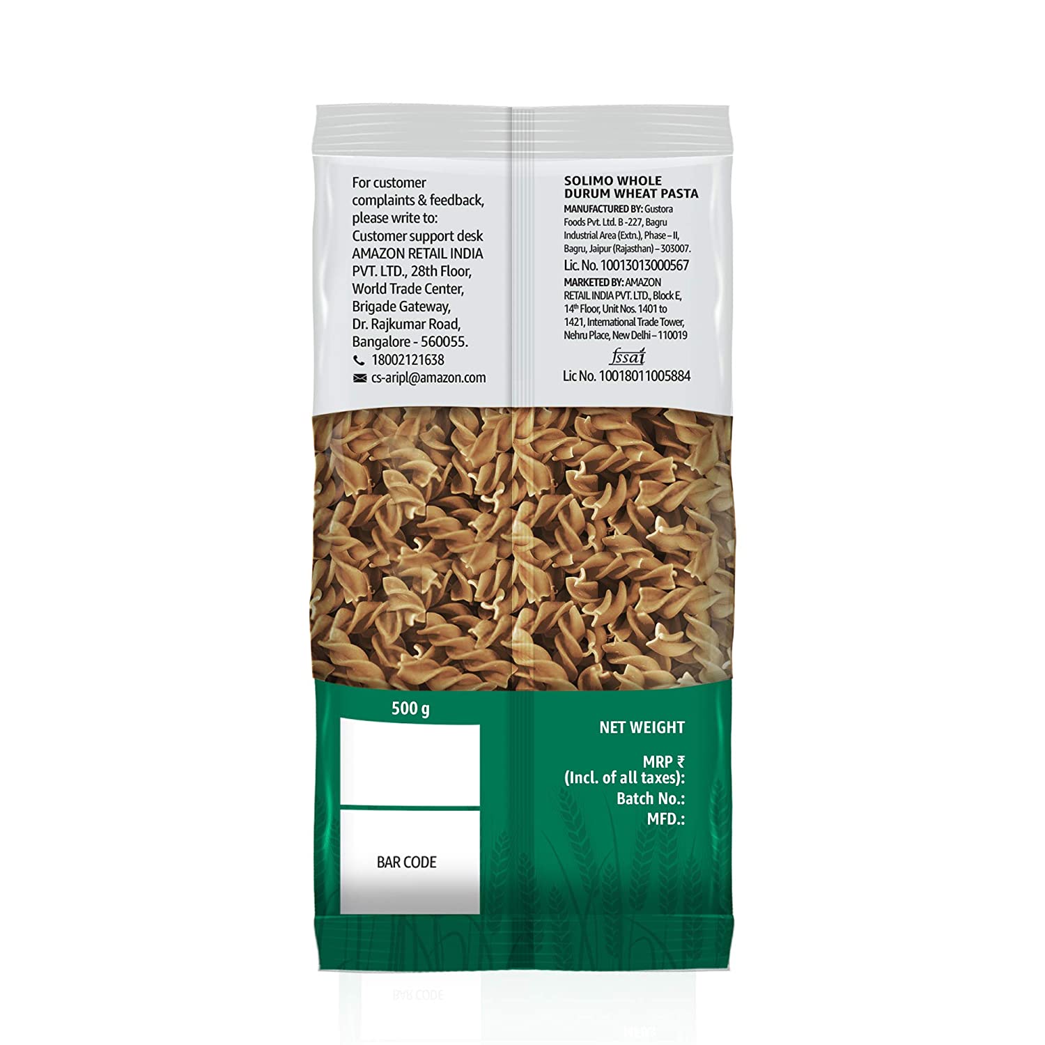 Amazon Solimo Whole Wheat Fusilli Pasta Image