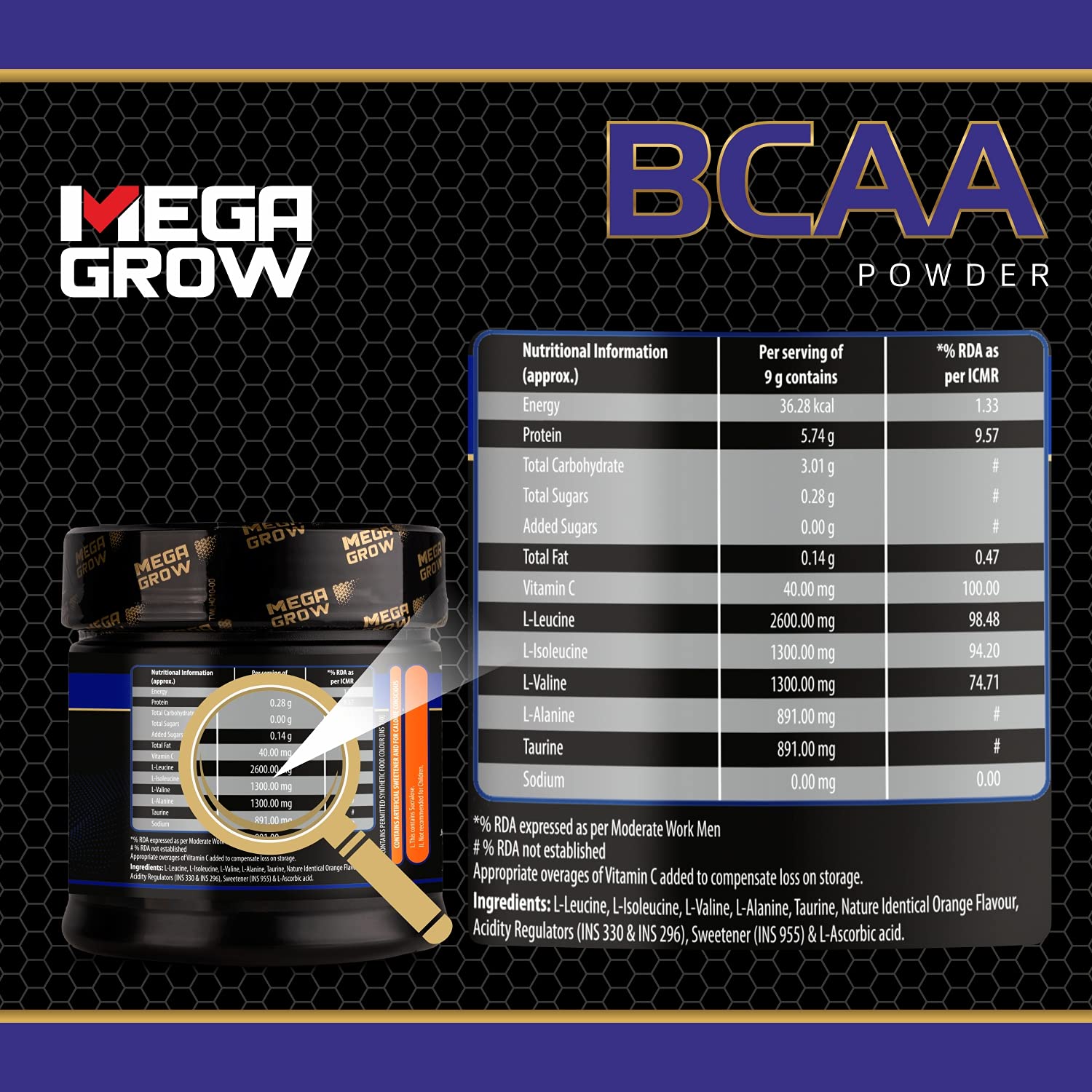 Mega Grow BCAA Suplement Powder Image