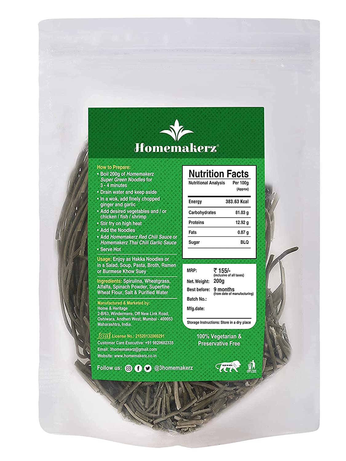 Homemakerz Super Green Hakka Noodles Image