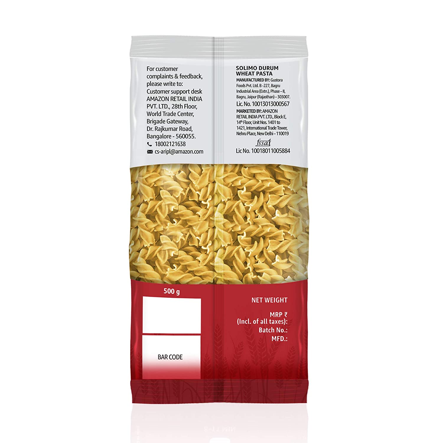 Amazon Solimo Durum Wheat Fusilli Pasta Image