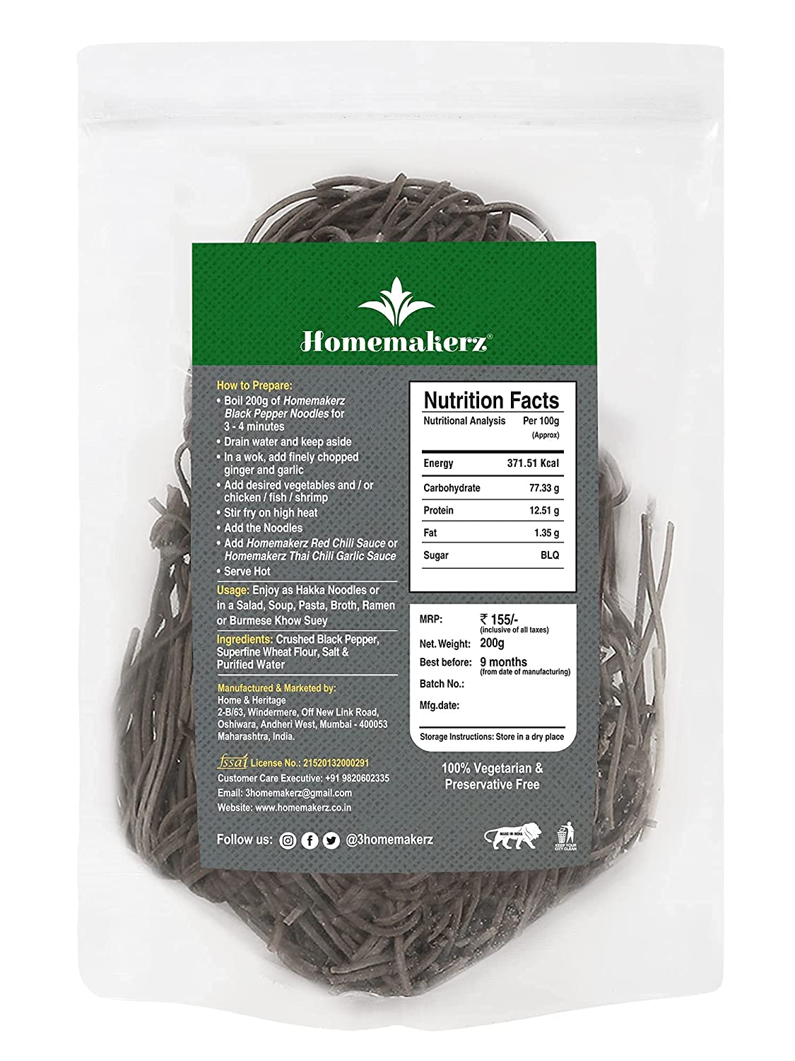 Homemakerz Black Pepper Hakka Noodles Image