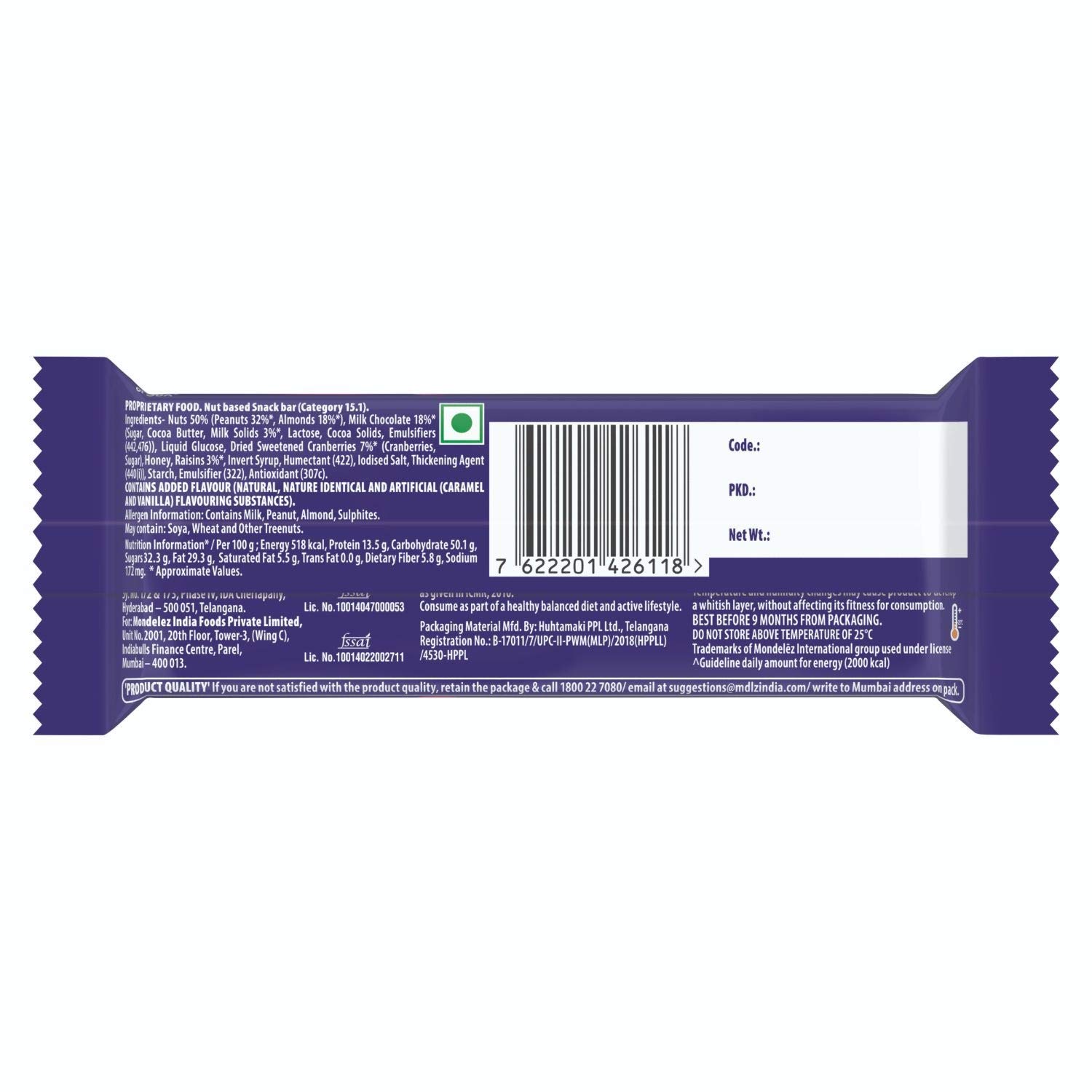 Cadbury Fuse Fit Snack Bar with Cranberries & Nuts Image