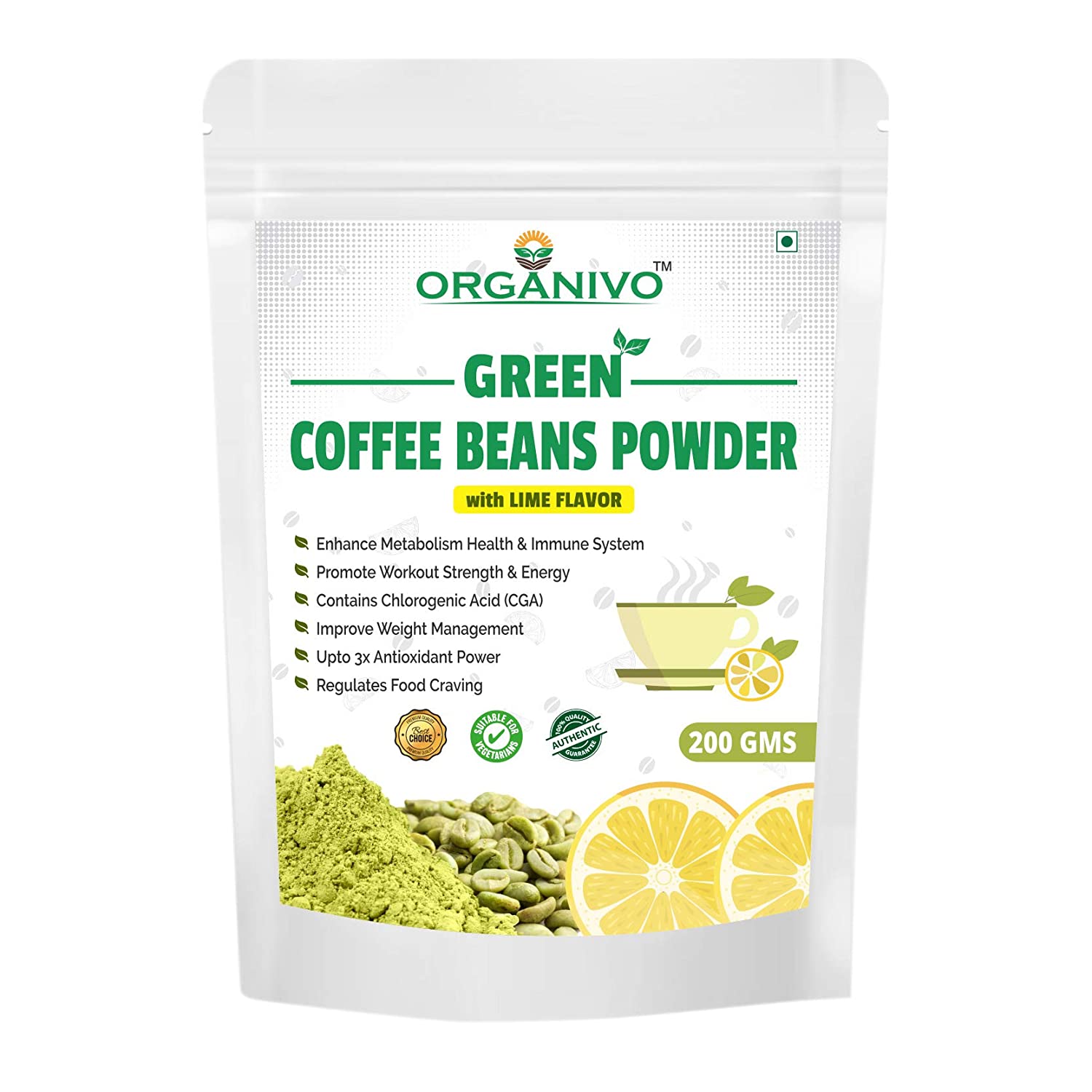Organivo Natural Green Coffee Beans Powder For Weight Loss With Lime Flavour Image