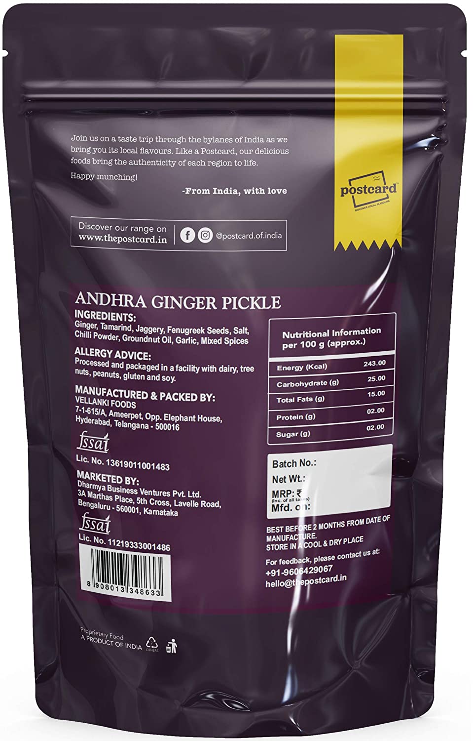Postcard Andhra Ginger Pickle Image