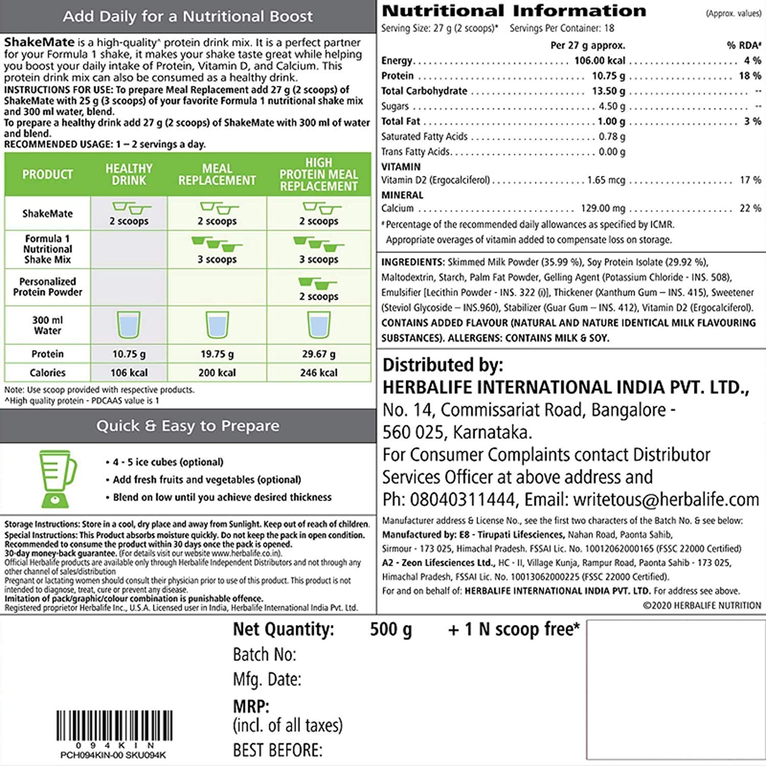 Herbalife Shakemate Milk Based Protein Blend Image