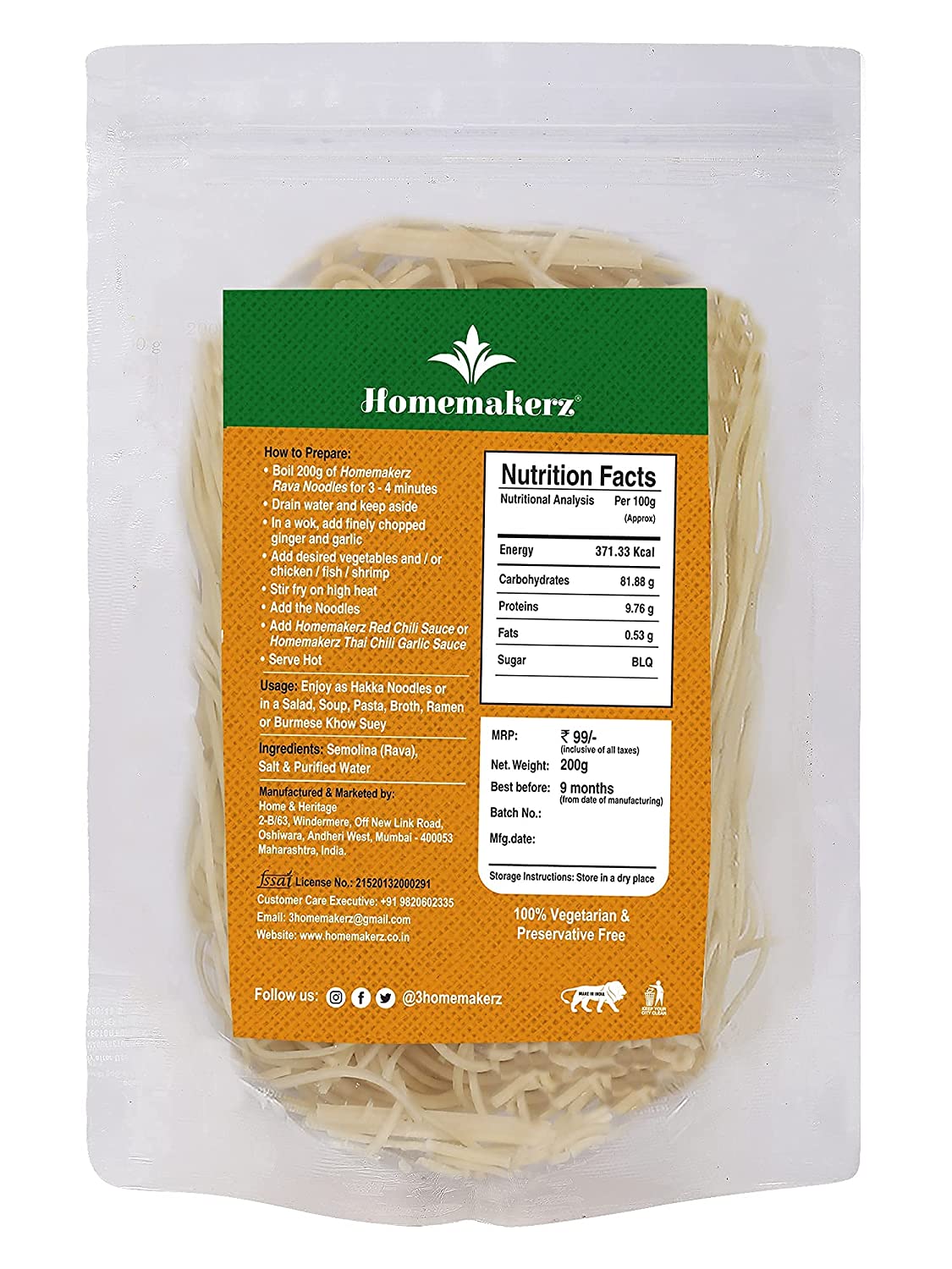 Homemakerz Rava Hakka Noodles Image