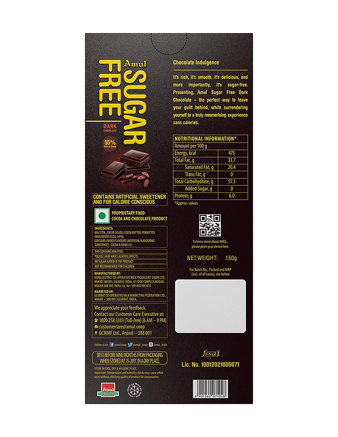 AMUL SUGARFREE Dark Chocolate Image