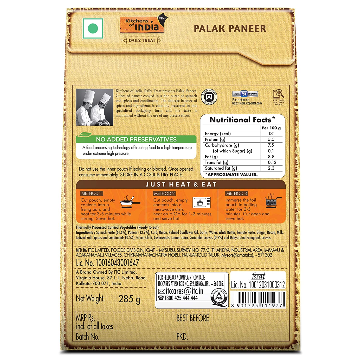 Kitchens of India Ready Meals Palak Paneer Image