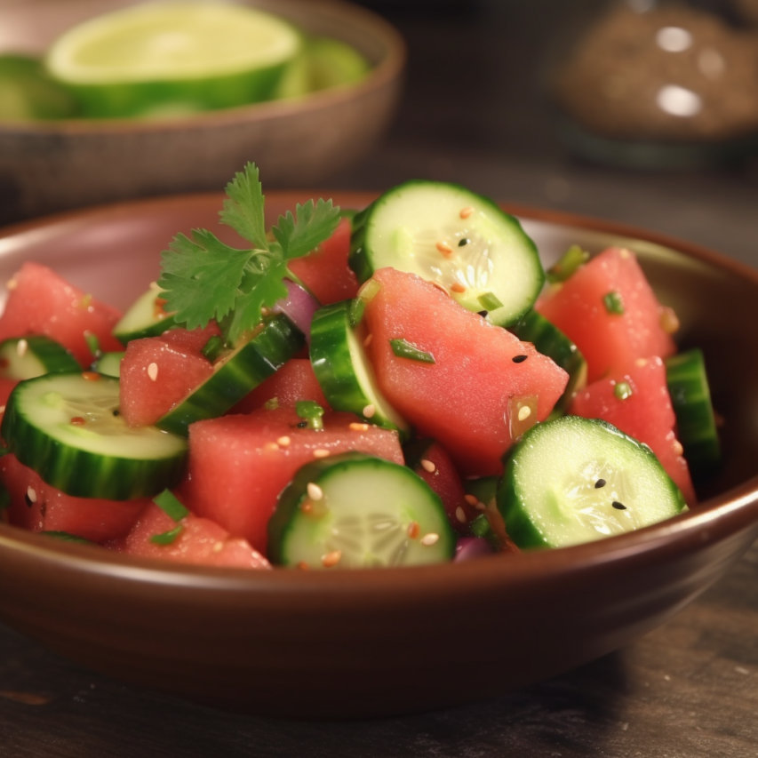 Refreshing Watermelon and Cucumber Salad with Soy Dressing 