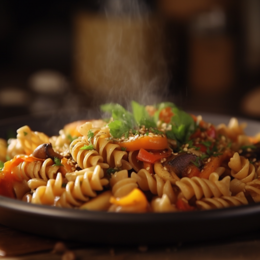 Thai Style Spicy Pasta with Roasted Vegetables