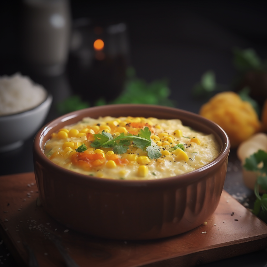 Andhra Style Rice Rava and Moong Dal Pudding with Sweetcorn