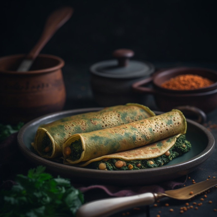 Foxtail Millet and Lentil Crepes with Spinach